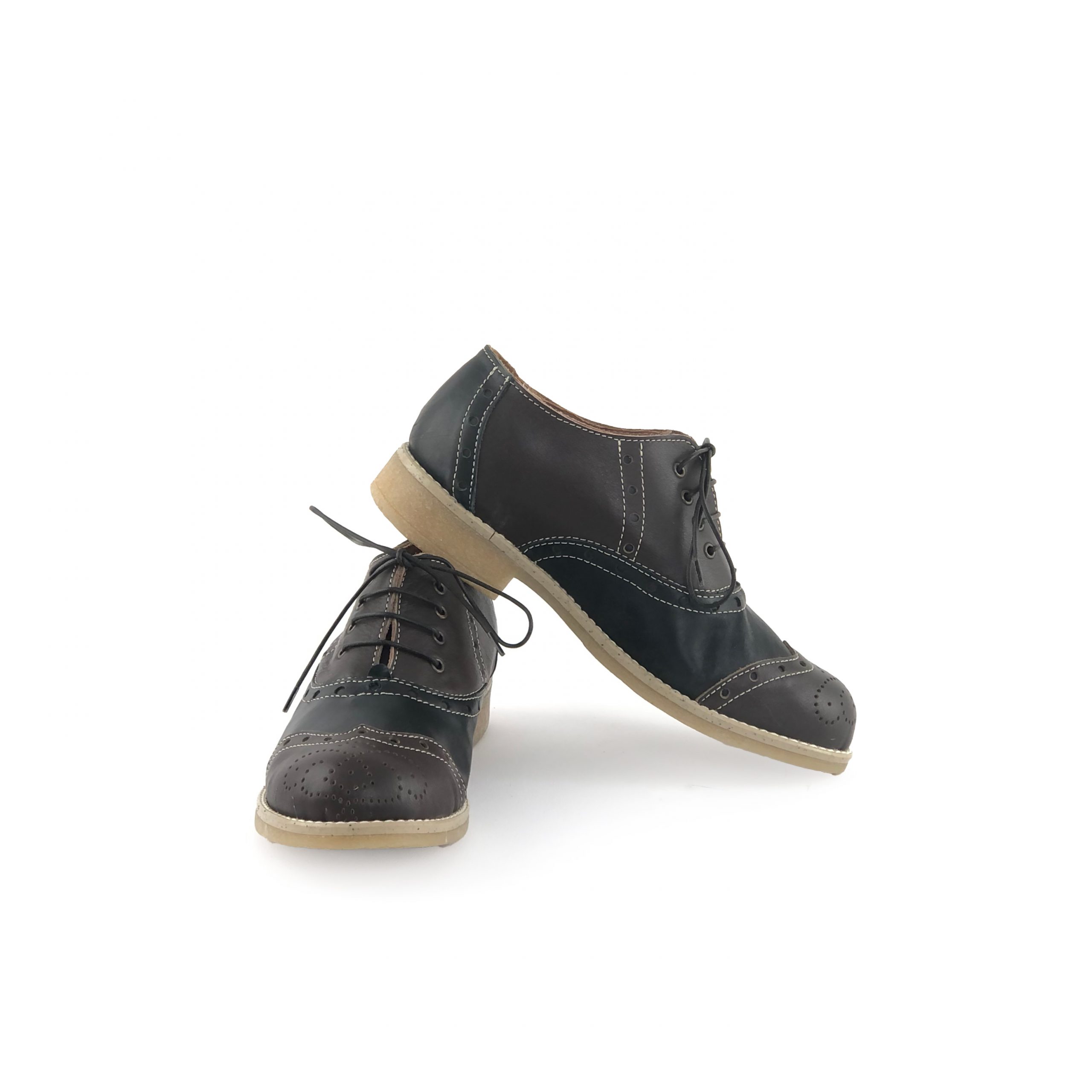 Sofia leather shoe (black + dark brown) – Pratesi Shoes