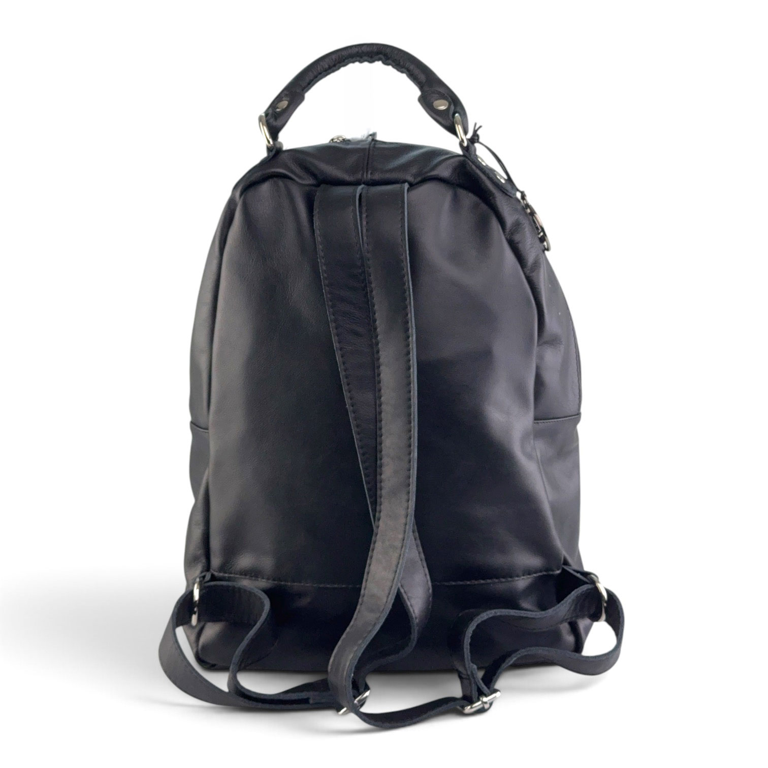 zaino pelle nero con cerniere retro zaino pelle nero con cerniere retro
