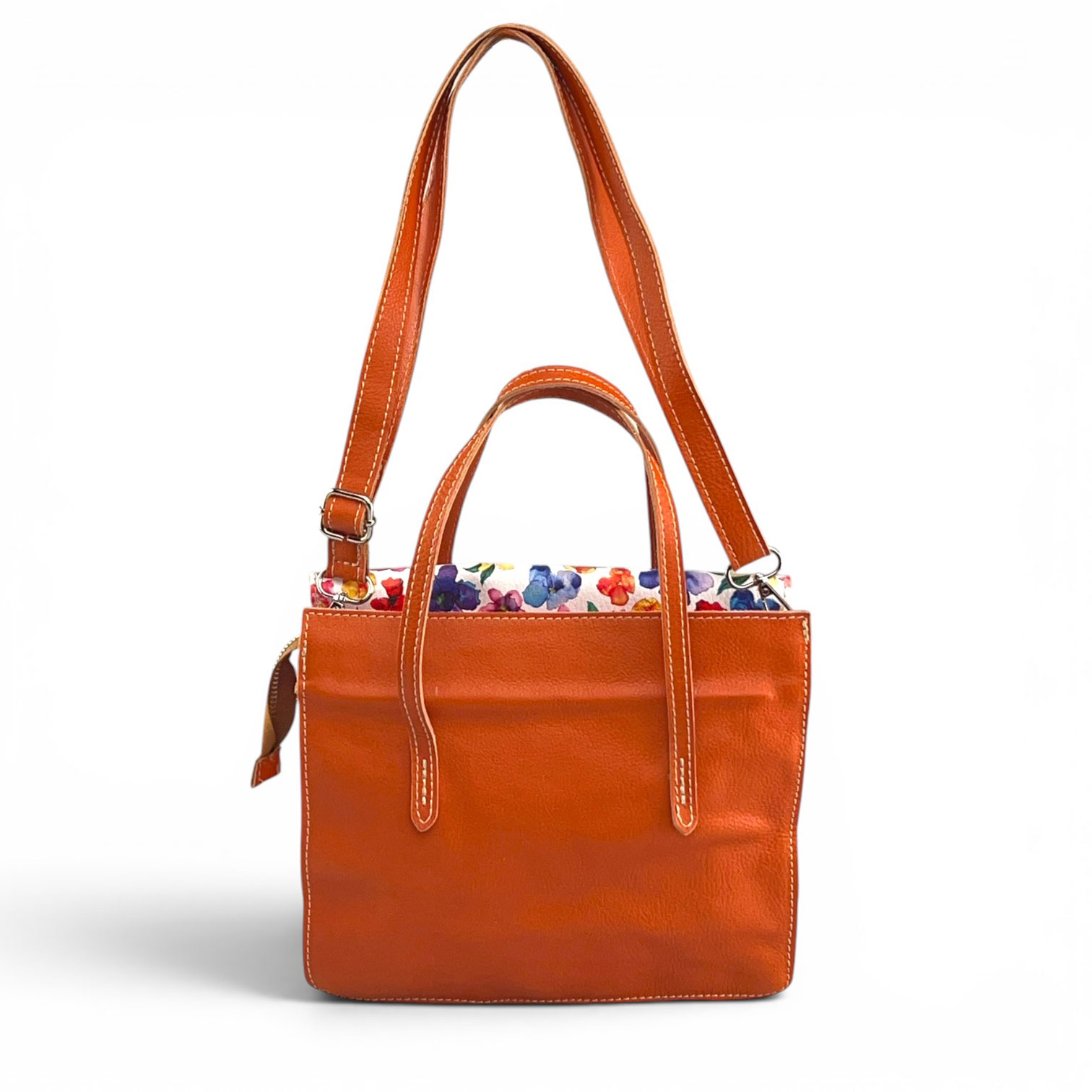 borsa in pelle arancio con patta multicolor pelle stampata fiori tracolla retro borsa in pelle arancio con patta multicolor pelle stampata fiori tracolla retro