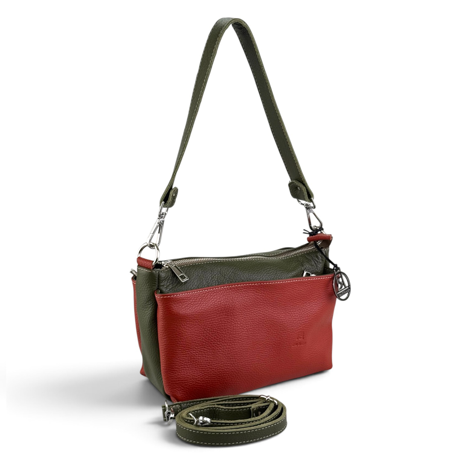 borsa con tracolla in pelle martellata multi rosso lato borsa con tracolla in pelle martellata multi rosso lato