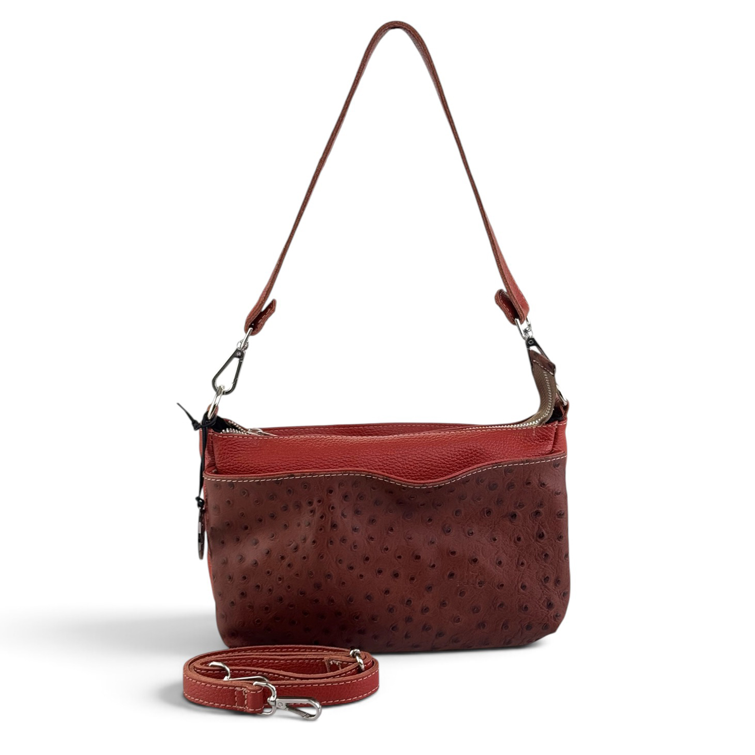 borsa debora in pelle martellata + pelle stampa struzzo rosso borsa debora in pelle martellata + pelle stampa struzzo rosso